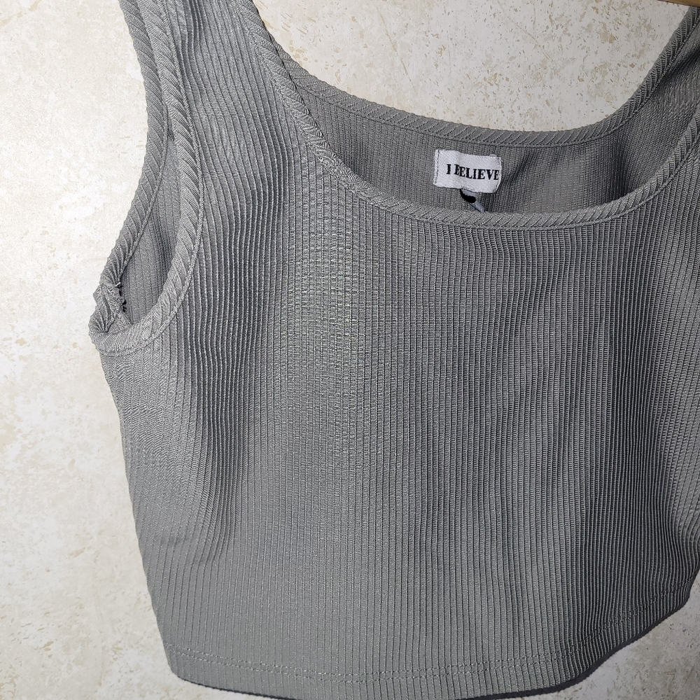 Charcoal Grey Ribbed Crop Top